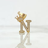 Dije Letra N Corona 1.75gr / 2.6cm / Circones Blancos Oro Amarillo