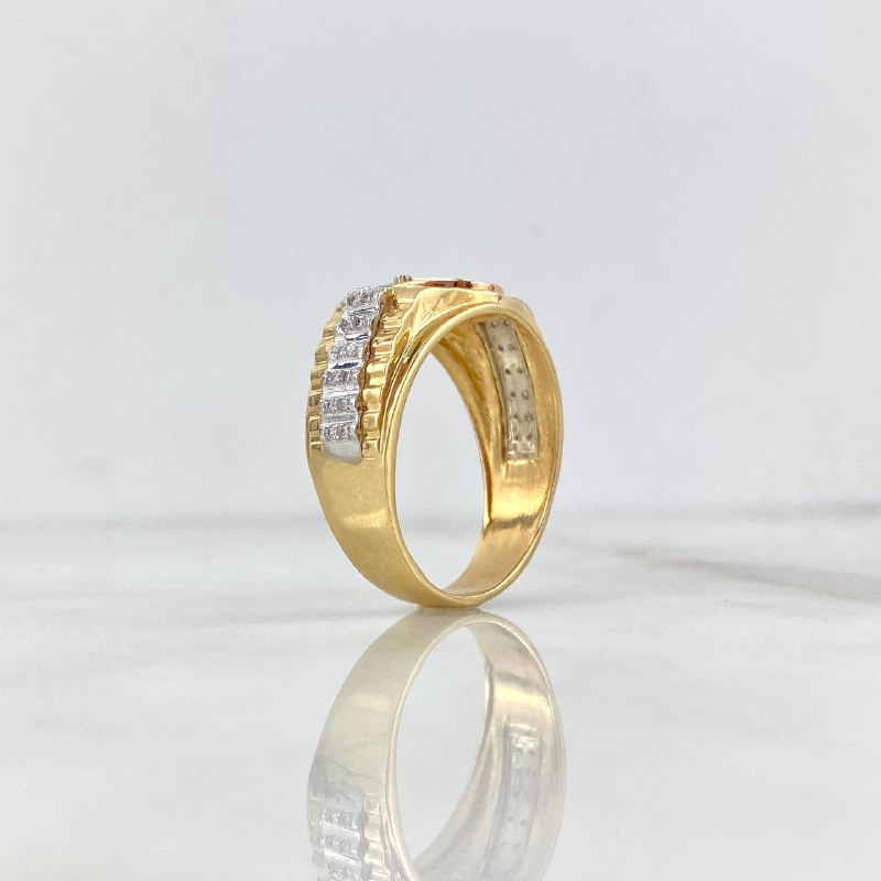 Anillo Correa Corona 8.65gr / T11 1/4 / Circones Blancos Tres Oros ©