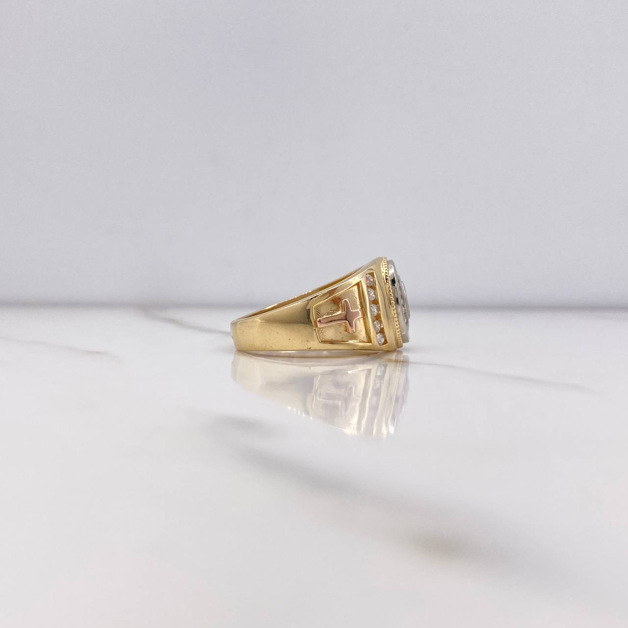 Anillo Cinturon Ovalado 9.8gr / T10 1/2 / Cruces Circones Verde Blancos Tres Oros &