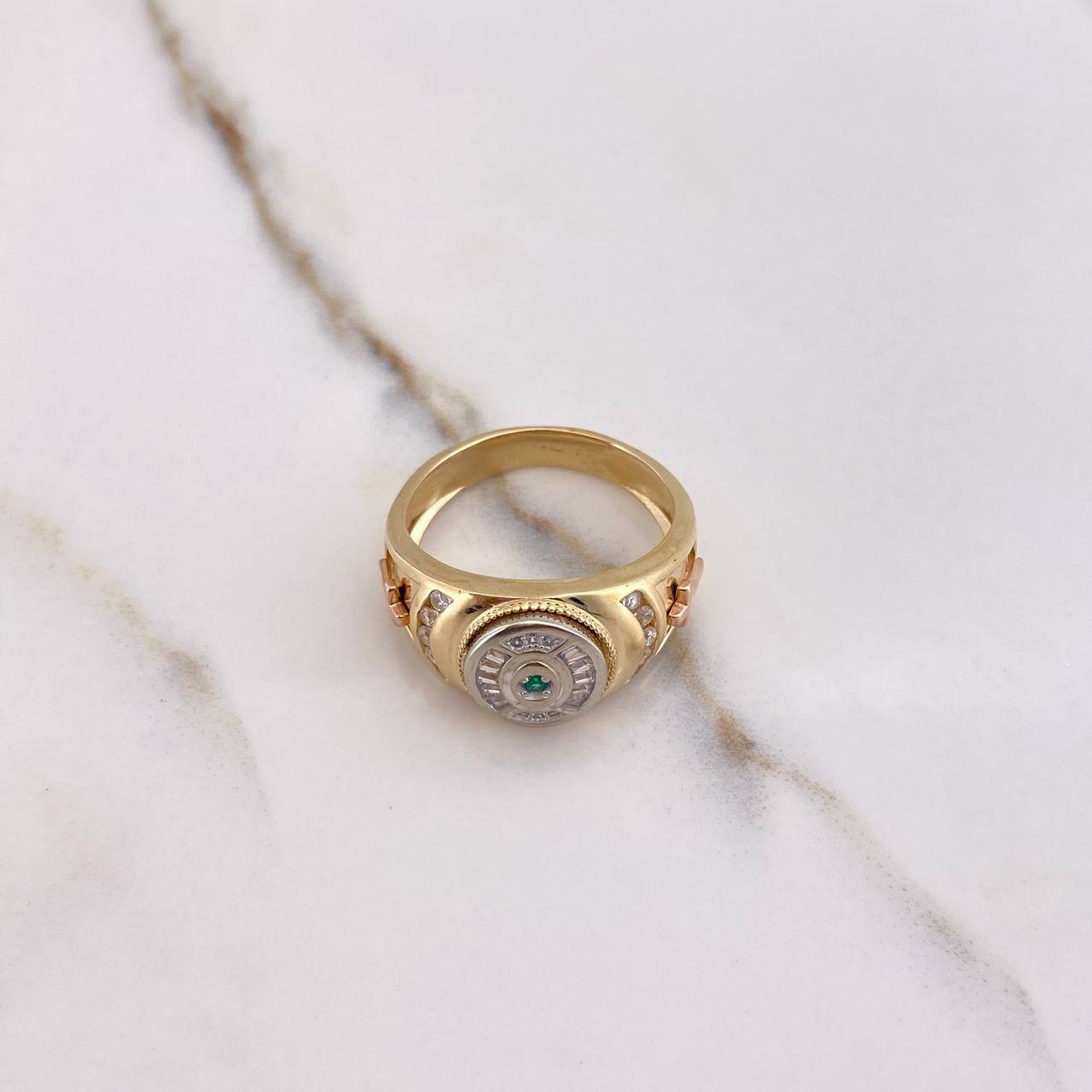 Anillo Cinturon Ovalado 9.8gr / T10 1/2 / Cruces Circones Verde Blancos Tres Oros &