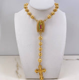 Rosario Virgen De Guadalupe 39.45gr / 65cm / 5mm-6mm Circones Verdes Blancos Fucsias Oro Amarillo $