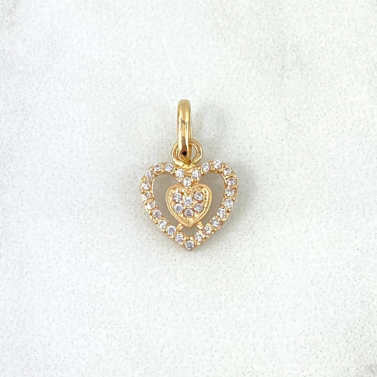 Dije Doble Corazon 0.9gr / 1.8cm / Circones Blancos Oro Amarillo