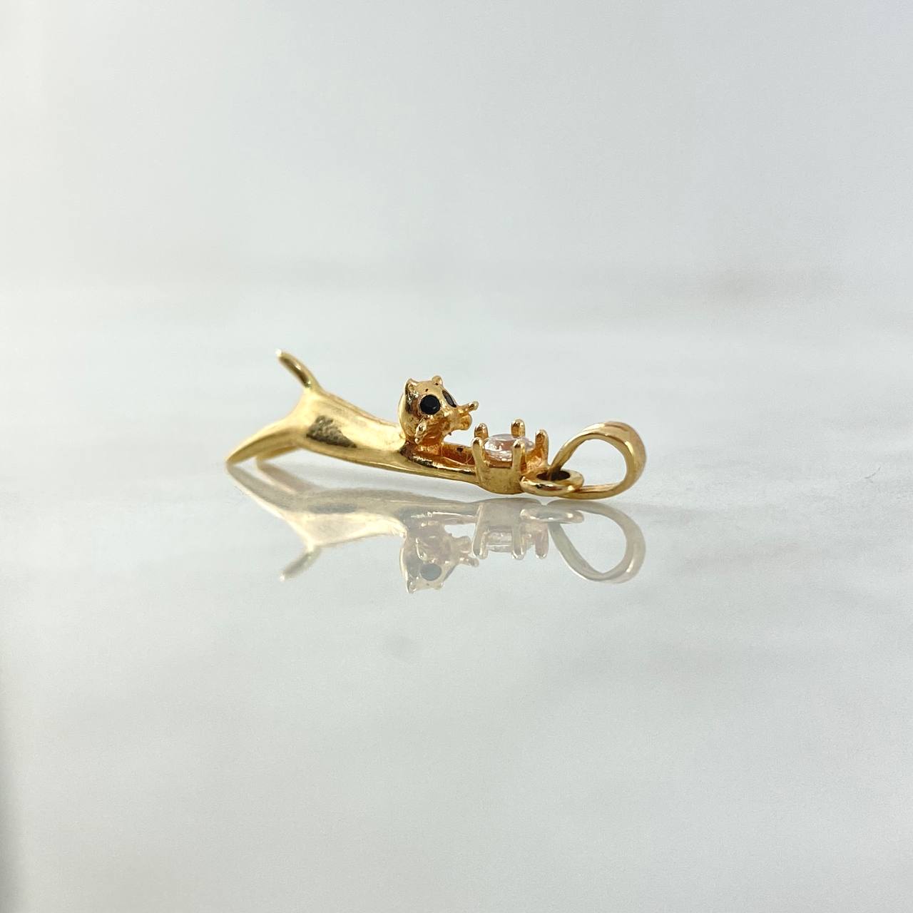 Dije Gato 1.8gr / 2.7cm / Colgante Circon Blanco Oro Amarillo 18K (Oferta)