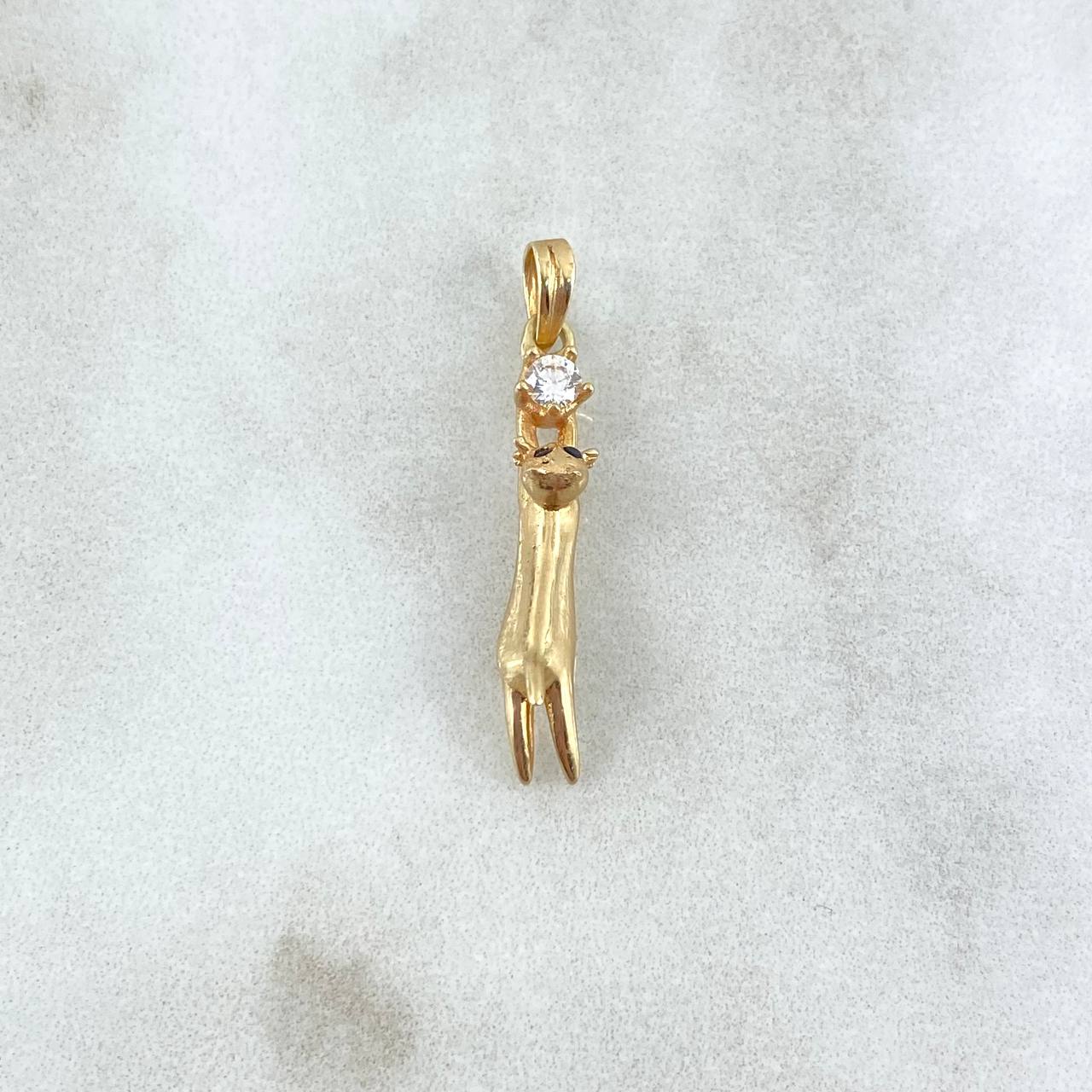 Dije Gato 1.8gr / 2.7cm / Colgante Circon Blanco Oro Amarillo 18K (Oferta)