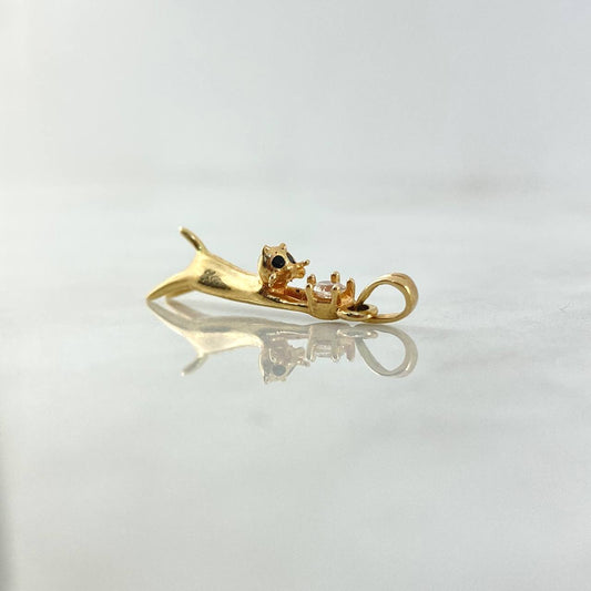 Dije Gato 1.8gr / 2.7cm / Colgante Circon Blanco Oro Amarillo 18K (Oferta)
