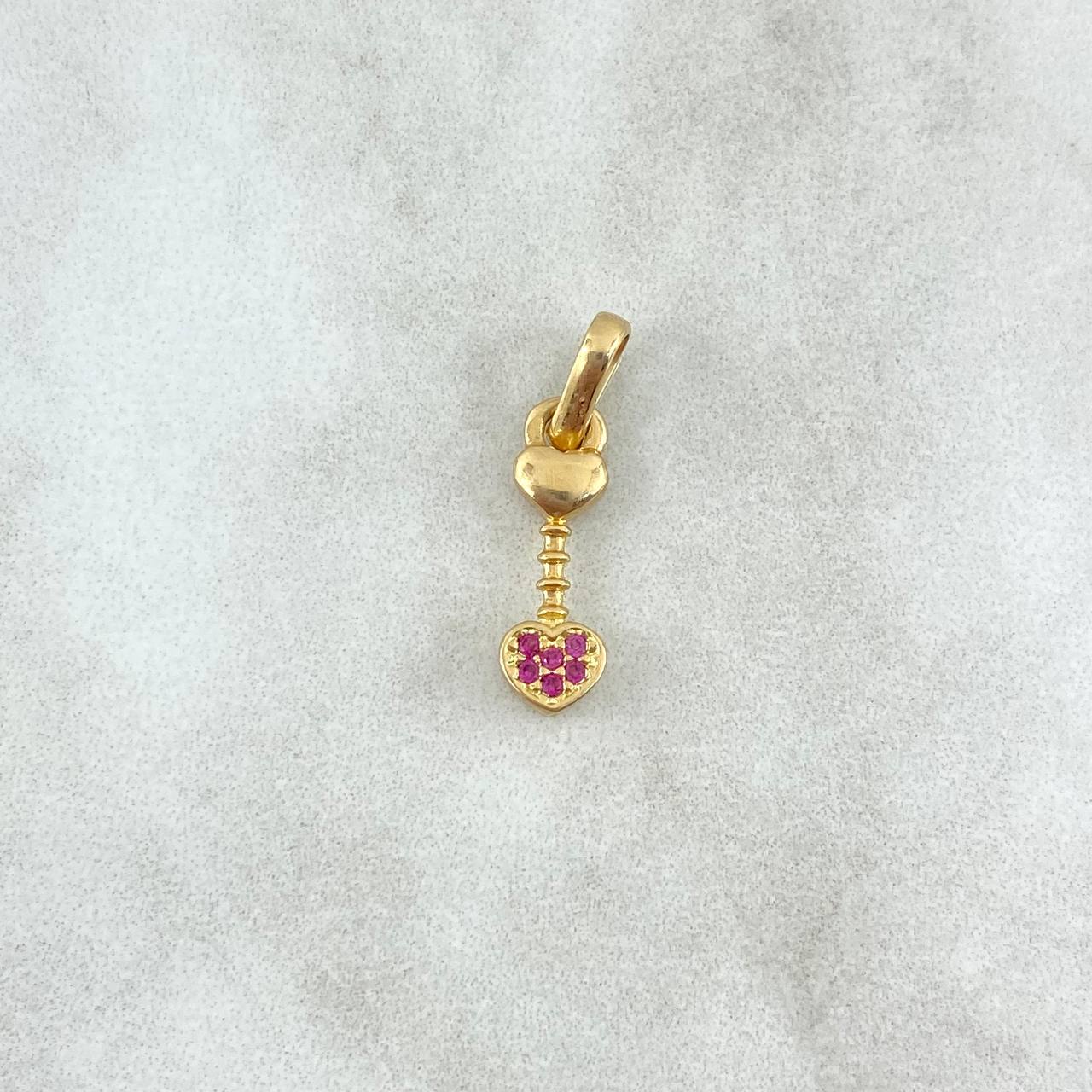 Dije Corazon Vertebral 0.8gr / 1.8cm / Circones Fucsias Oro Amarillo 18K (Oferta) ©