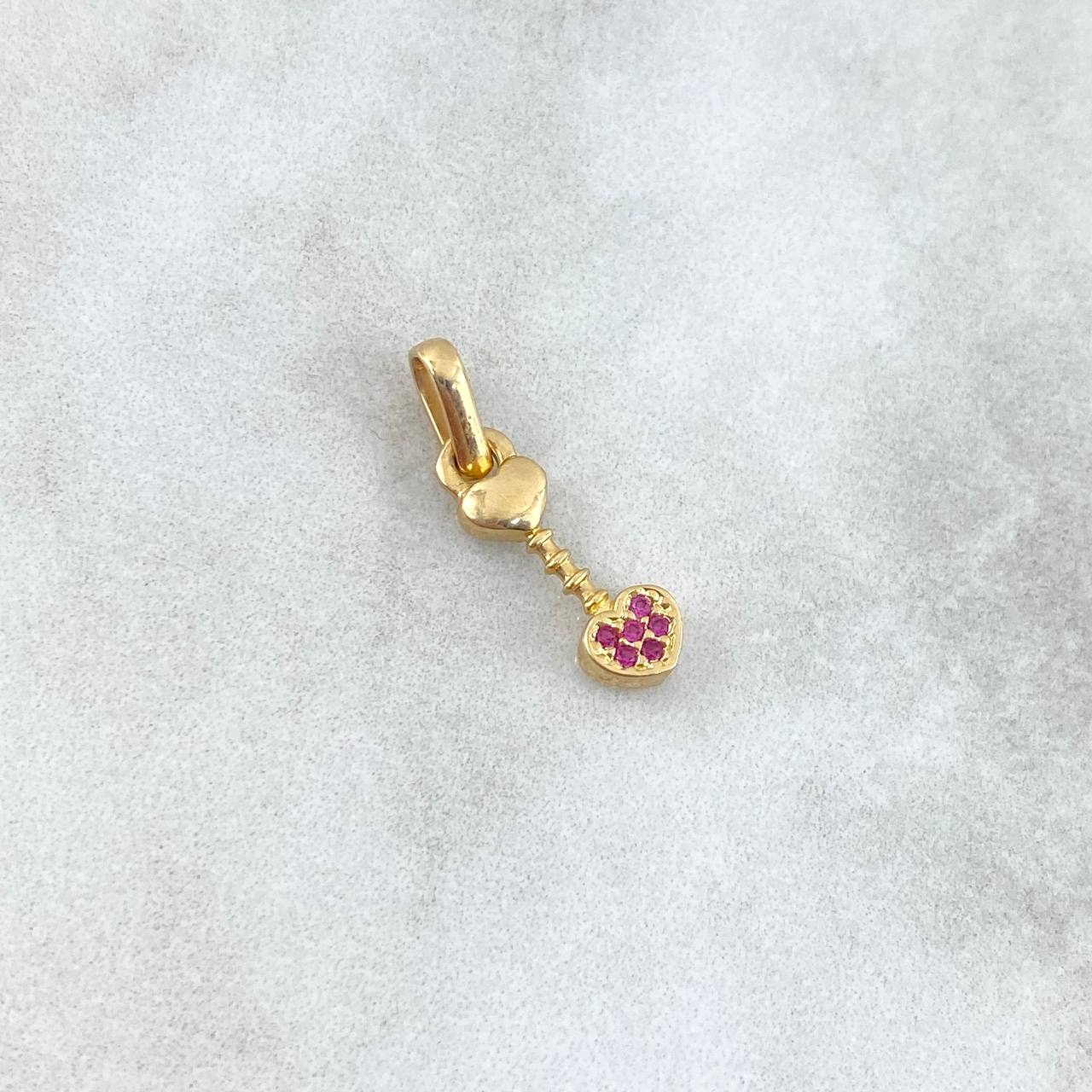 Dije Corazon Vertebral 0.8gr / 1.8cm / Circones Fucsias Oro Amarillo 18K (Oferta) ©