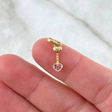 Dije Corazon Vertebral 0.8gr / 1.8cm / Circones Fucsias Oro Amarillo 18K (Oferta) ©