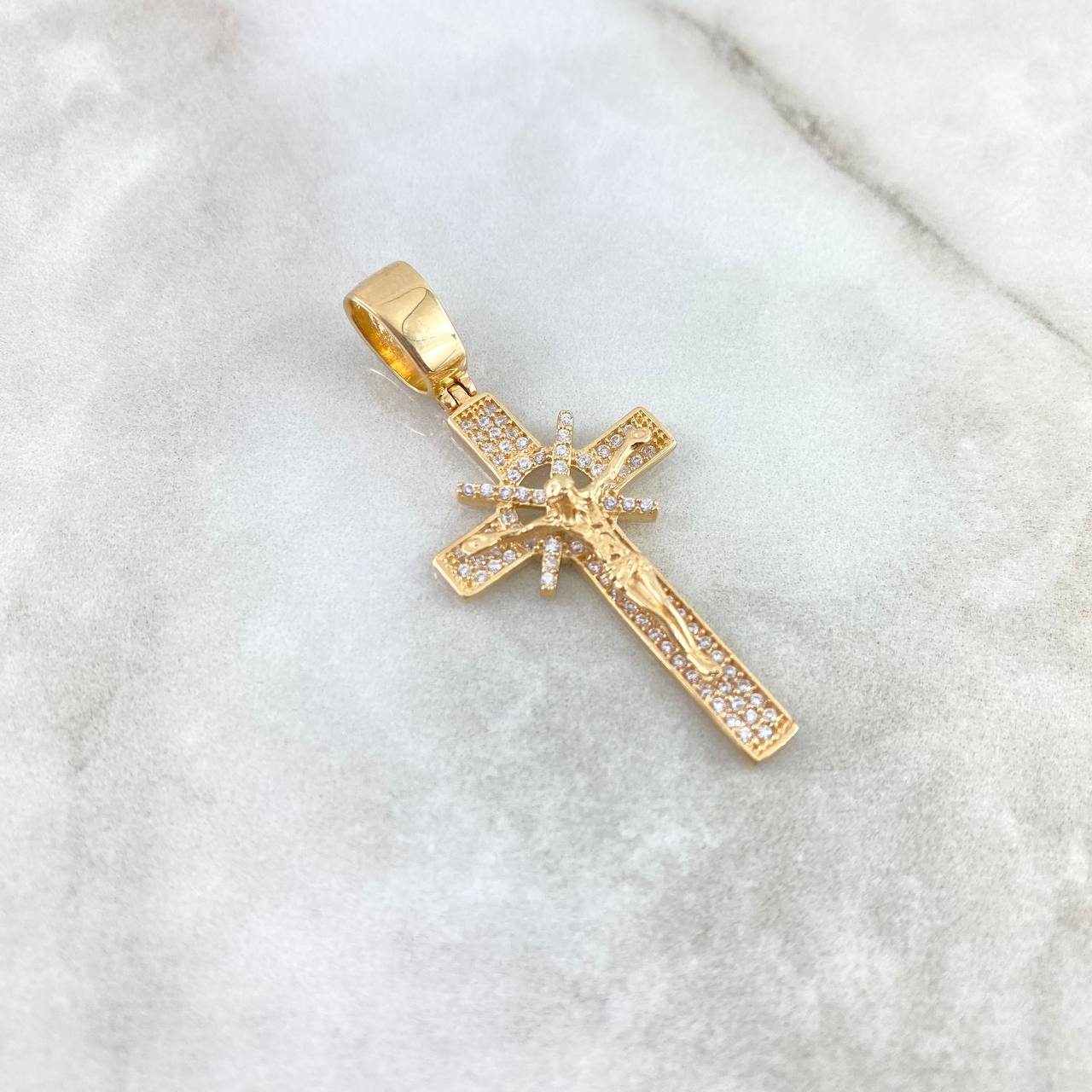 Dije Cruz Cristo 5gr / 4.5cm / Latino Cruzado Circones Blancos Oro Amarillo ©