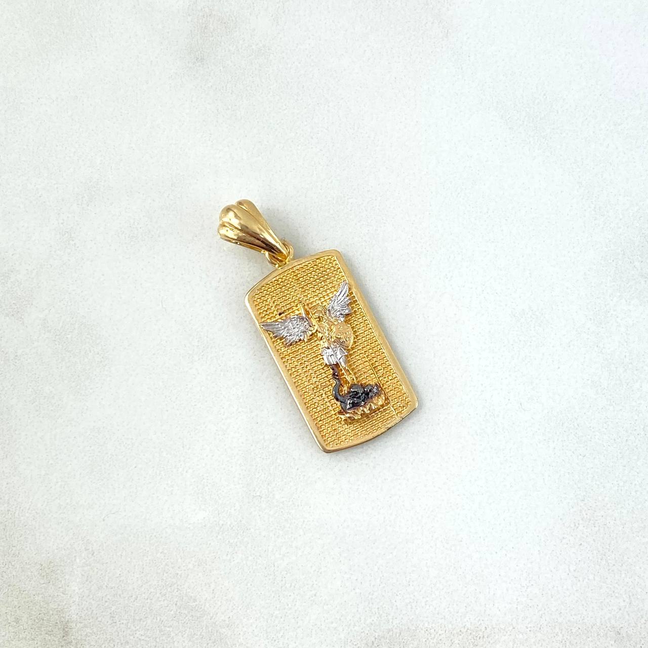 Dije Placa San Miguel Arcángel 4.85gr / 3.4cm / Dos Oros Amarillo Blanco