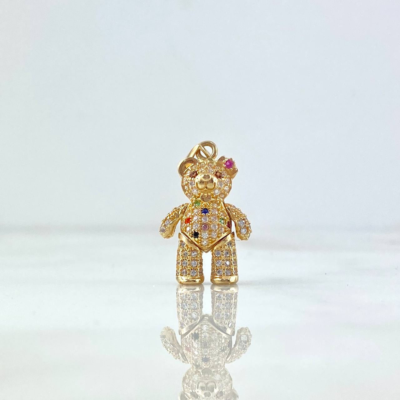 Dije Oso Articulado 4.3gr / 2.8cm / Circones Blancos y Multicolores Ojos Naranjas Oro Amarillo