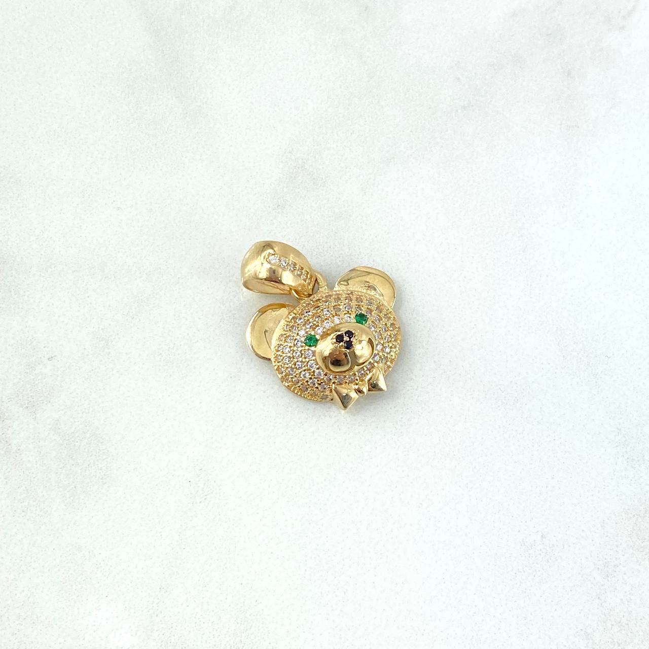Dije Cabeza de Oso Corbatin 2.85gr / 2.2cm / Circones Blancos Negros Ojos Verdes Oro Amarillo