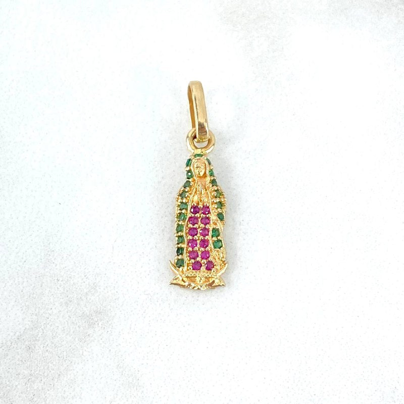 Dije Virgen de Guadalupe 1.15gr / 2.3cm / Circones Verdes Fucsias Oro Amarillo