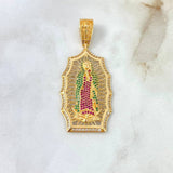 Dije Virgen de Guadalupe 12.85gr / 4.8cm / Filigrana Circones Blancos Verdes Fucsias Oro Amarillo