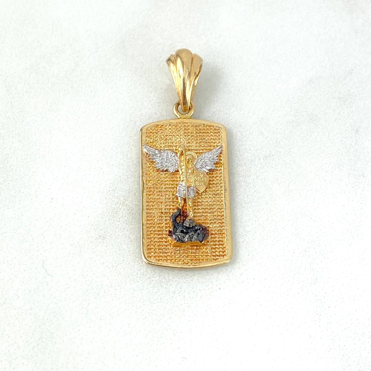 Dije Placa San Miguel Arcángel 5gr / 3.4cm / Dos Oros Amarillo Blanco ©
