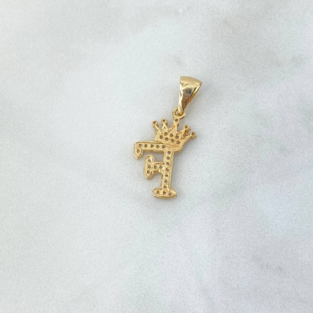 Dije Letra F Corona 1.7gr / 2.6cm / Circones Blancos Oro Amarillo