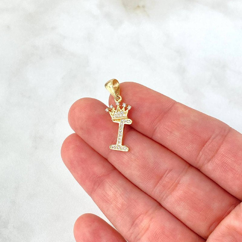Dije Letra I Corona 1.45gr / 2.6cm / Circones Blancos Oro Amarillo ©