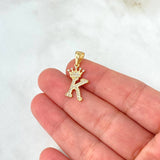 Dije Letra K Corona 1.6gr / 2.6cm / Circones Blancos Oro Amarillo