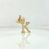 Dije Letra K Corona 1.6gr / 2.6cm / Circones Blancos Oro Amarillo