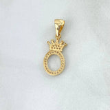 Dije Letra O Corona 1.25gr / 2.5cm / Circones Blancos Oro Amarillo
