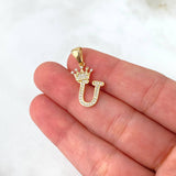 Dije Letra U Corona 1.6gr / 2.6cm / Circones Blancos Oro Amarillo