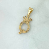 Dije Letra Q Corona 1.6gr / 2.6cm / Circones Blancos Oro Amarillo