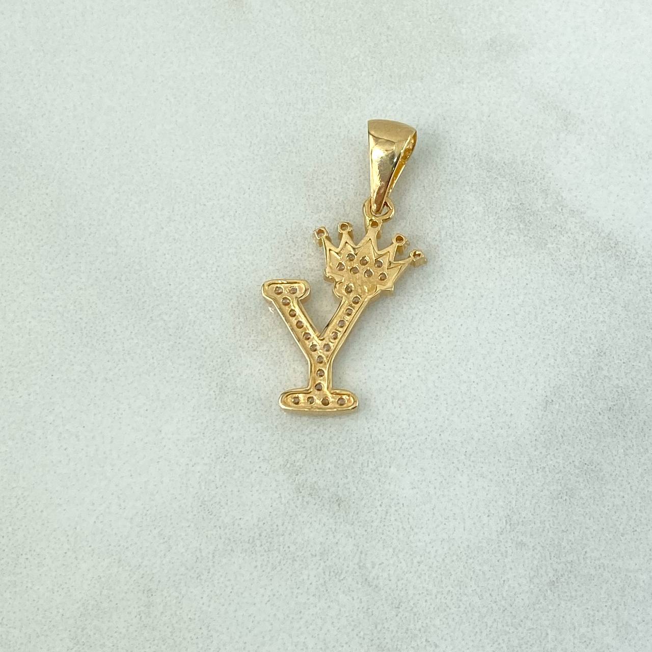 Dije Letra Y Corona 1.5gr / 2.6cm / Circones Blancos Oro Amarillo