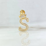 Dije Letra S Corona 1.45gr / 2.6cm / Circones Blancos Oro Amarillo