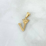 Dije Letra V Corona 1.55gr / 2.6cm / Circones Blancos Oro Amarillo ©