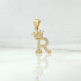 Dije Letra R Corona 1.7gr / 2.6cm / Circones Blancos Oro Amarillo