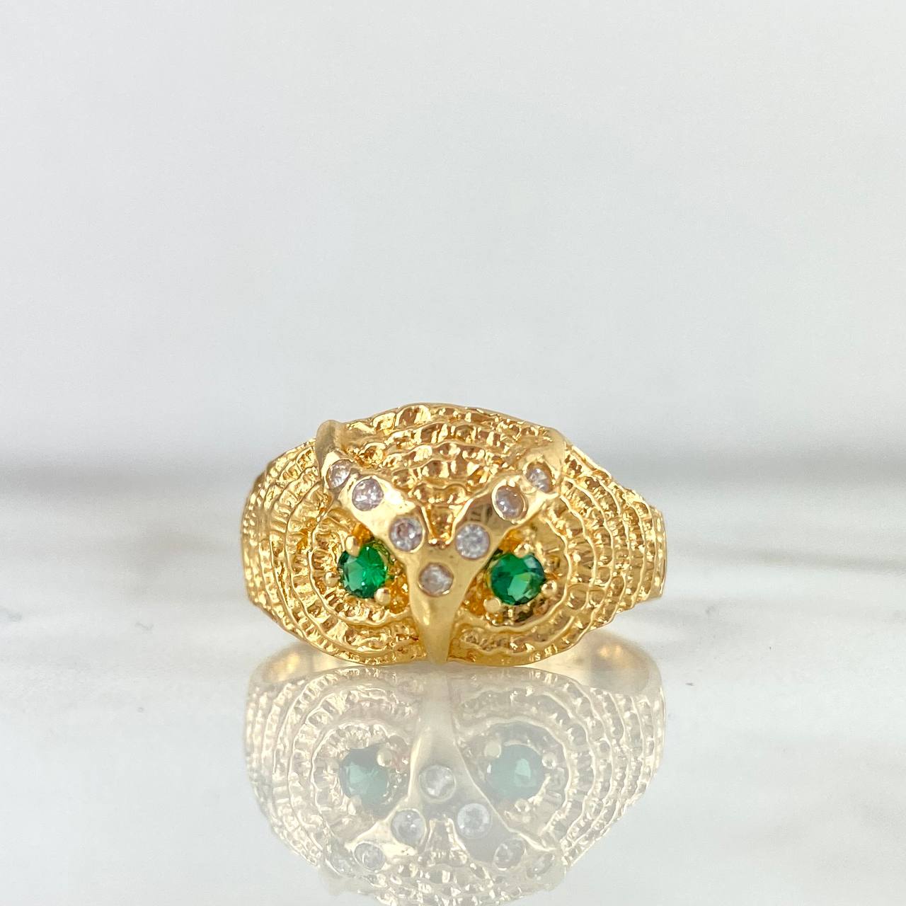 Anillo Búho 5.7gr / T9 3/4 / Circones Verdes Oro Amarillo