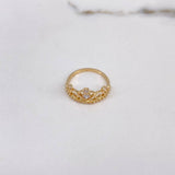 Anillo Corona Corazon 2.6gr / T6 1/4 / Circones Blancos Oro Amarillo $