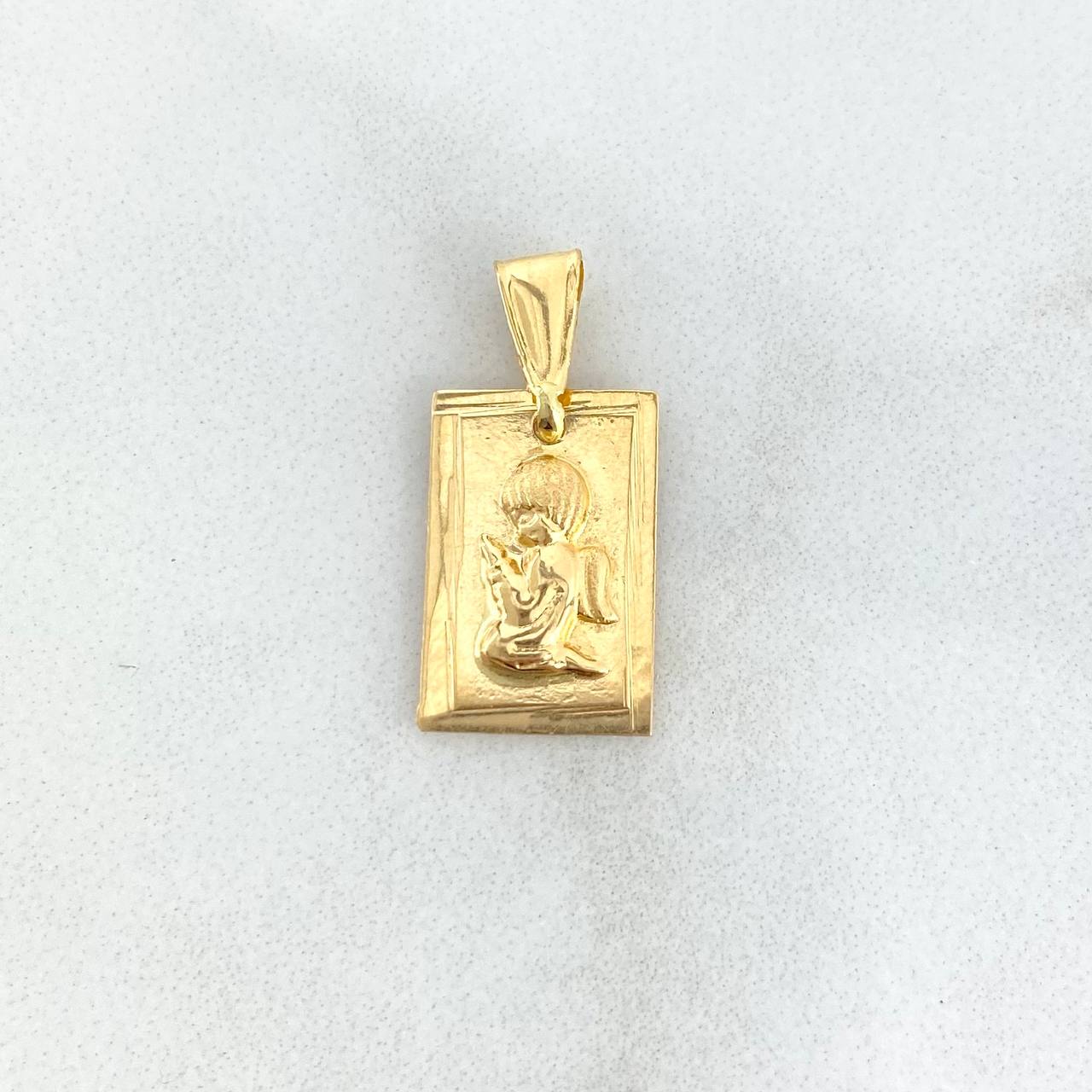 Dije Placa Rectangular Ángel 1.2gr / 2.1cm-1cm / Bordes Lisos Oro Amarillo ©