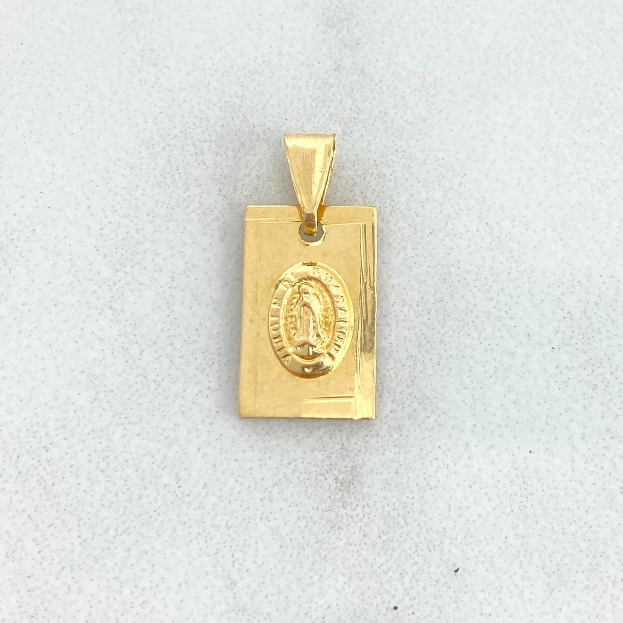 Dije Placa Rectangular Virgen Guadalupe 0.8gr / 1.7cm-0.8cm / Bordes Lisos Oro Amarillo ©