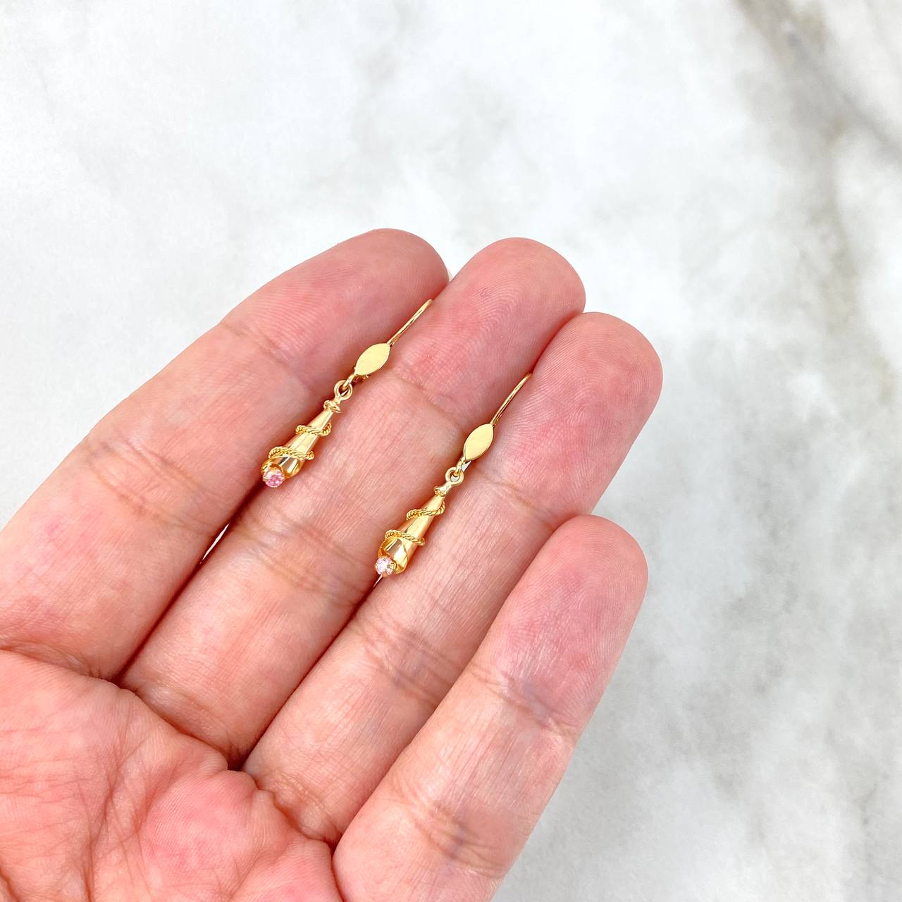 Candongas Corneta Lazo 0.95gr / 2.5cm / Circones Rosas Oro Amarillo