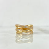 Anillo Rustico Cruzado 4.9gr / T6 3/4 / Circones Blancos Oro Amarillo ©