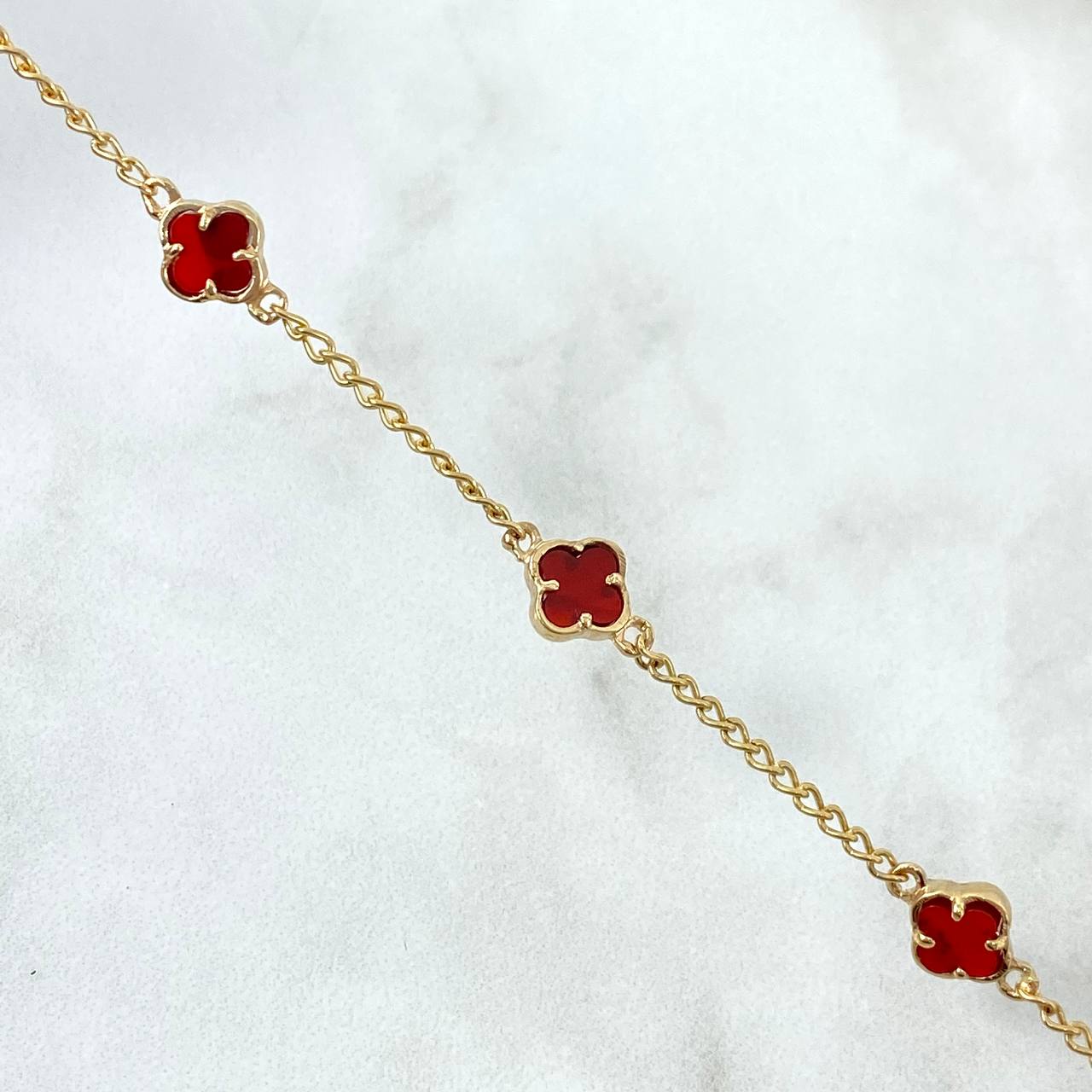 Pulso Cubano Trebol VCyA 3.8gr / 19.5cm / 1.7mm Agata Roja Lisa Oro Amarillo Nac.Esp.