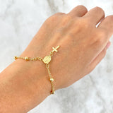 Pulso Denario Virgen Milagrosa 2.5gr / 17.5cm / 4mm Bolas Diamantadas Cruz Lisa Oro Amarillo