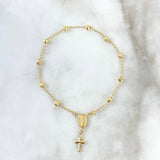 Pulso Denario Virgen Milagrosa 2.5gr / 17.5cm / 4mm Bolas Diamantadas Cruz Lisa Oro Amarillo