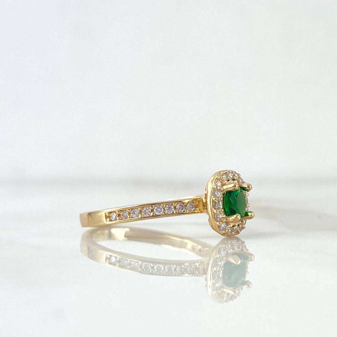 Anillo Solitario Halo 1.9gr / T6 / Circones Blancos Verdes Oro Amarillo