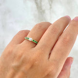 Anillo Solitario Escalonado 2.15gr / T5 / Circones Blancos Verdes Oro Amarillo