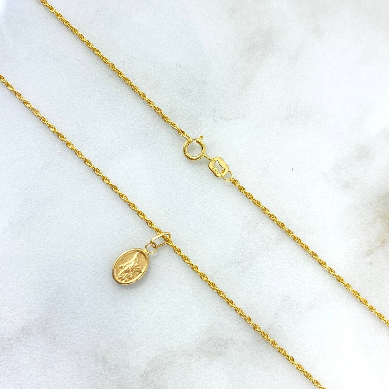 Cadena Lazo 0.9gr / 50cm + Dije San Miguel Arcangel 0.25gr / 1.4cm Mate Oro Amarillo (Oferta)