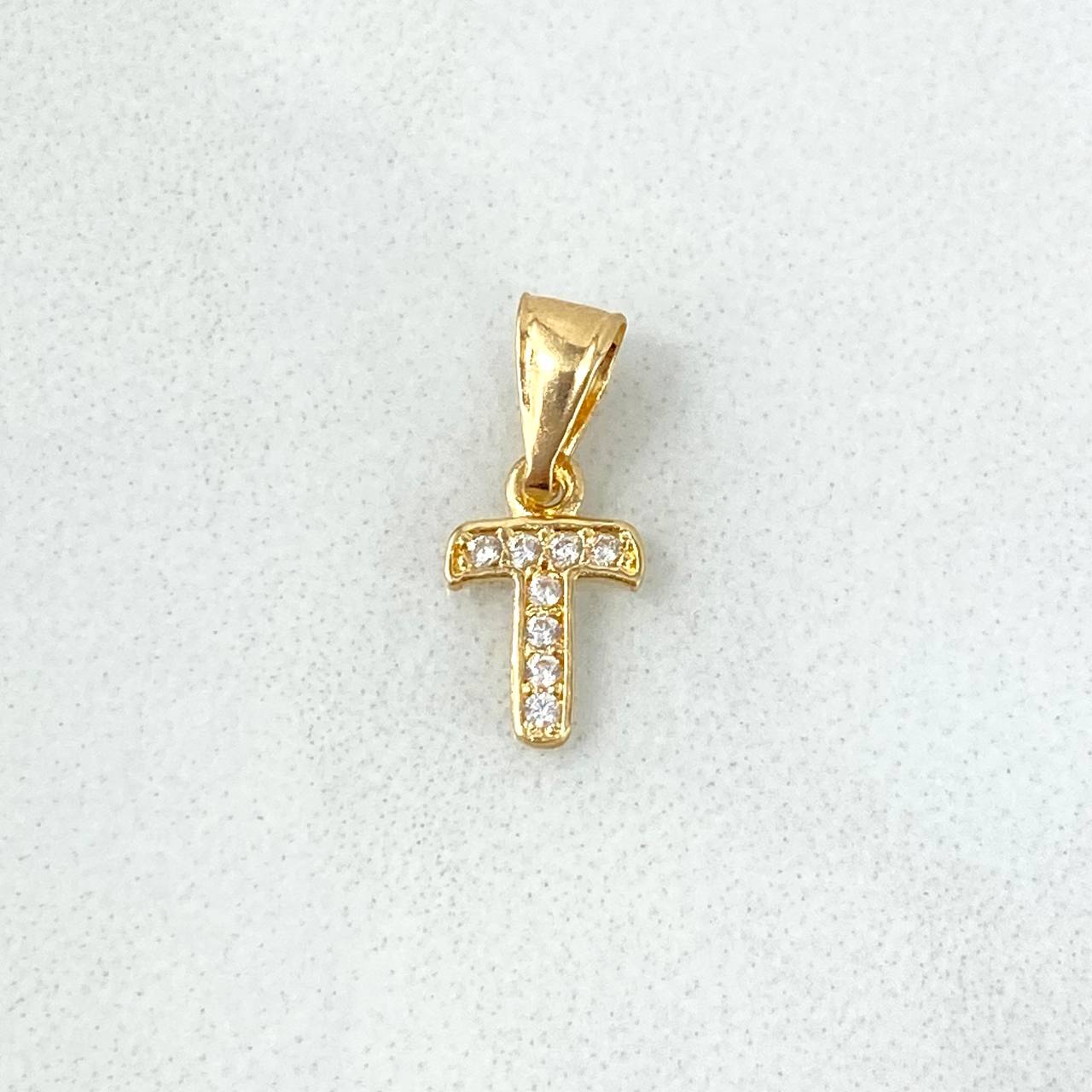 Dije Letra T Silueta 0.25gr / 1.3cm / Circones Blancos Oro Amarillo