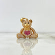 Dije Oso Articulado Corbatin Corazón 8.05gr / 3.5cm / Circones Blancos Fucsias Ojos Negros  Oro Amarillo 18K
