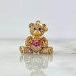 Dije Oso Articulado Corbatin Corazon 4,1gr / 3cm / Circones Blancos-Fucsias-Ojos Negros Oro Amarillo 18K