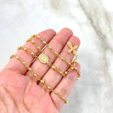 Rosario Virgen Milagrosa 10.45gr / 45cm / 3mm - 4 mm Bolas Diamantadas - Cruz Templaria Circones Blancos Oro Amarillo