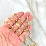 Rosario Virgen Milagrosa 12.35gr / 60cm / 4mm - 5mm Bolas Lisas - Cilindros Diamantados - Cruz Cristo Liso Tres Oros