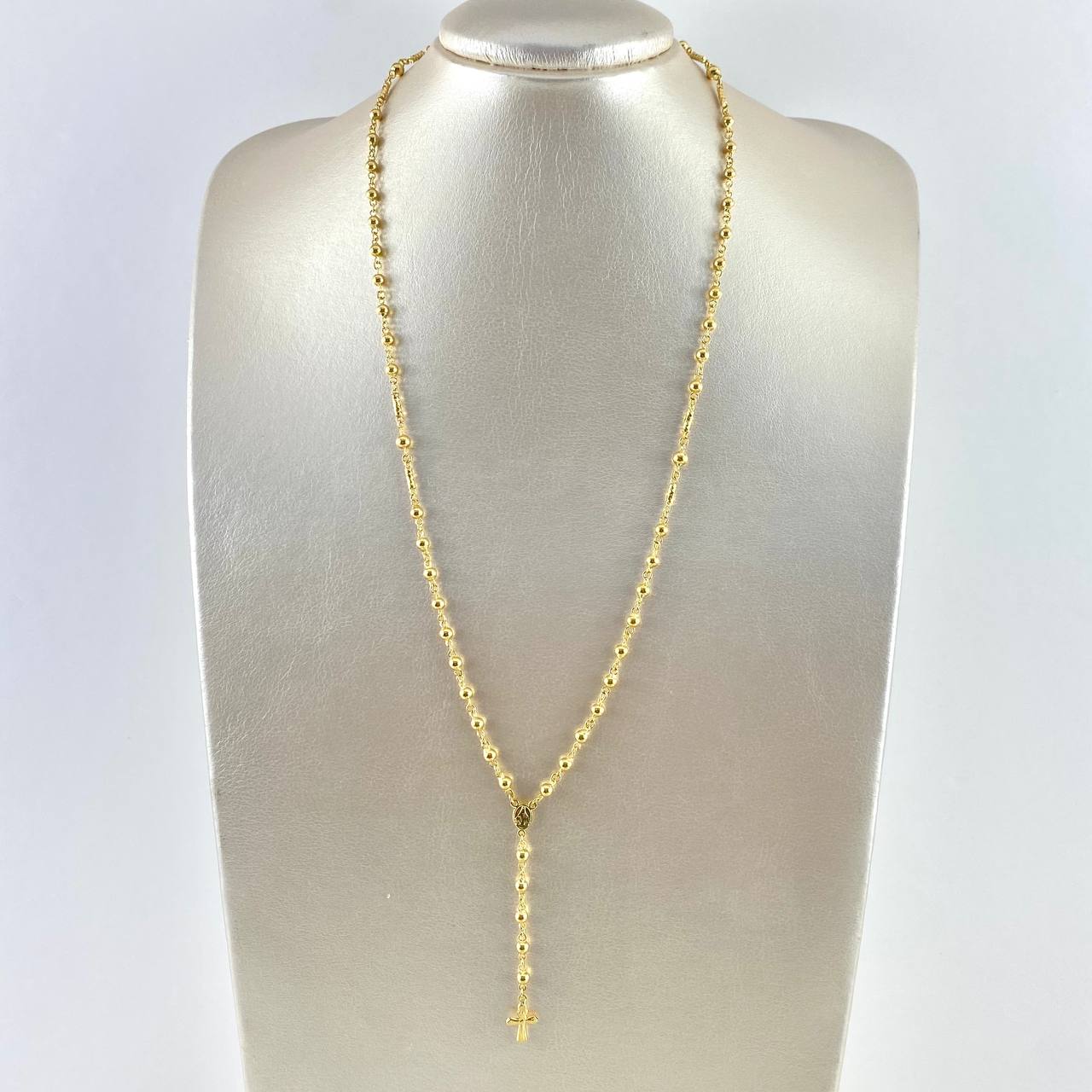 Rosario Virgen Milagrosa 10.8gr / 55cm / 3mm - 4 mm Bolas Lisas - Cilindros Diamantados - Cruz Lisa Oro Amarillo