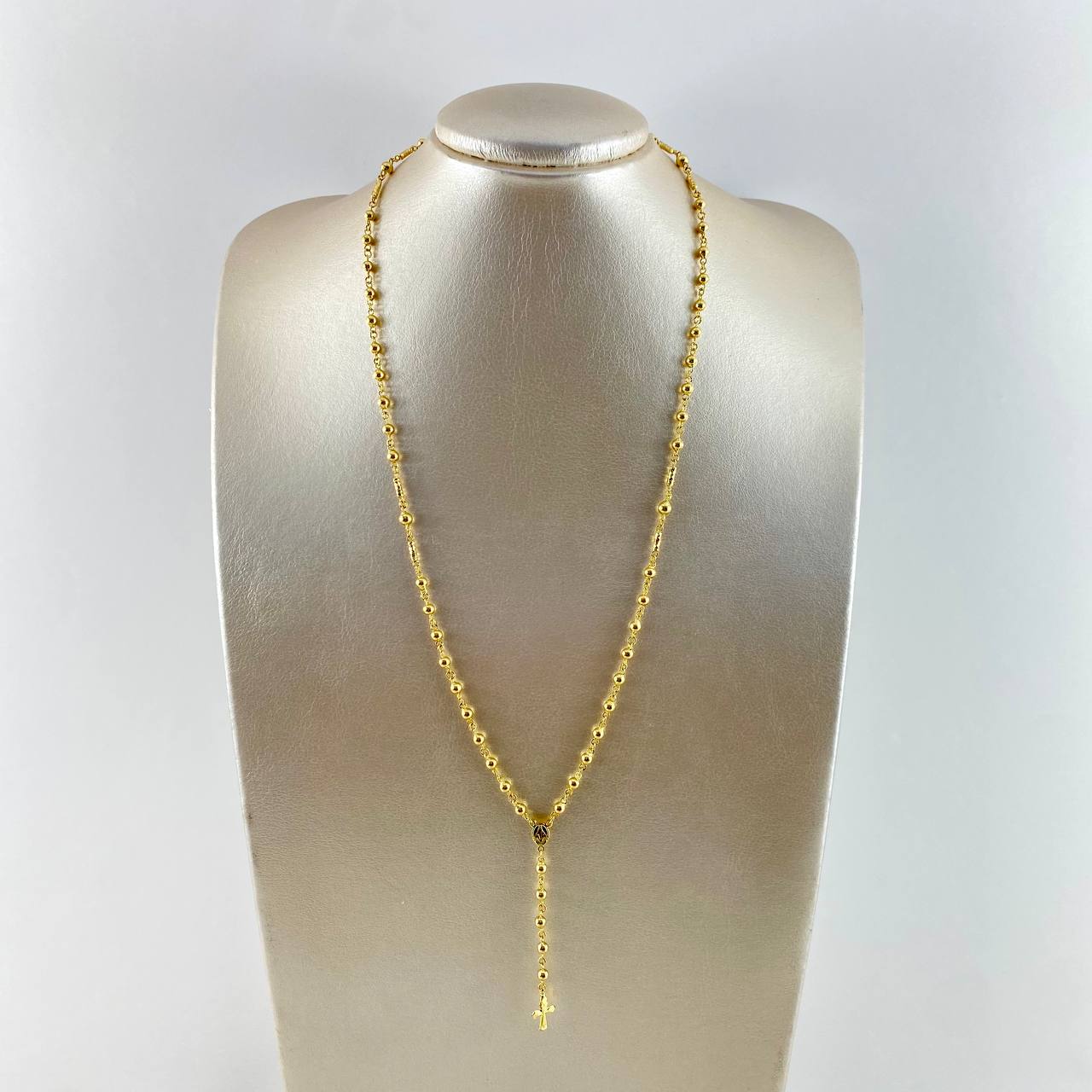 Rosario Virgen Milagrosa 11.15gr / 55cm / 3.5mm - 4mm Bolas Lisas - Cilindros Diamantados - Cruz Lisa Oro Amarillo *