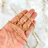 Rosario Virgen Milagrosa 11.15gr / 55cm / 3.5mm - 4mm Bolas Lisas - Cilindros Diamantados - Cruz Lisa Oro Amarillo *